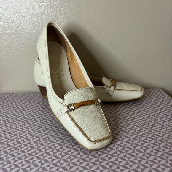 Salvatore Ferragamo Shoes - Vintage Ferragamo kitten heel horse bit loafer cream leather 7.5